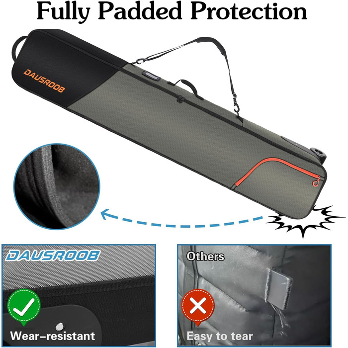 Чохол для сноуборду/лиж з колесами, 1680D Oxford, водонепроникний, для подорожей літаком, 164 см