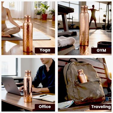 Куперна пляшка для води, 1000 мл, з кришкою та сумкою, витікає захищена, для йоги та офісу (1 шт., натуральний мідь)