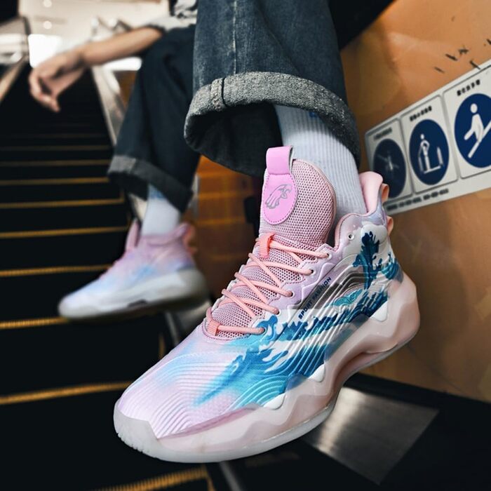Кросівки баскетбольні чоловічі/жіночі, спортивні, для бігу, тренувань, повсякденного носіння, легкі, з неслизькою підошвою, зносостійкі, кольори рожевий/блакитний, розмір 40 EU