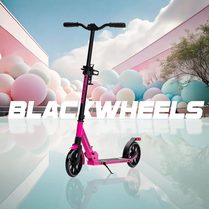 Самокат міський BLACKWHEELS Zoom City-Scooter 200мм, алюмінієвий, складаний, з амортизаторами, регульований кермо, чорно-рожевий