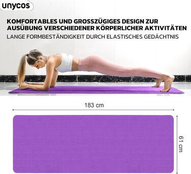 Килимок для йоги та фітнесу Unycos з TPE, 183x61 см, фіолетовий + рожевий, з сумкою