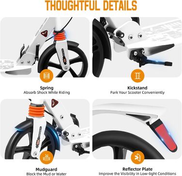 Скутер дорослий, складний, з регулюванням висоти, з поліуретановими колесами, для міста, для дівчаток та хлопчиків, підходить для ваги до 100 кг