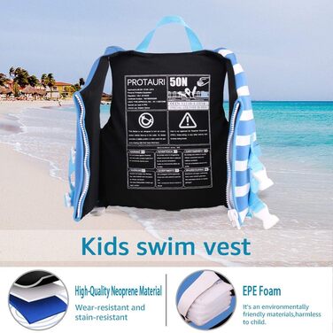 Дитяча куртка для плавання PROTAURI з неопрену, 2-9 років, 50N