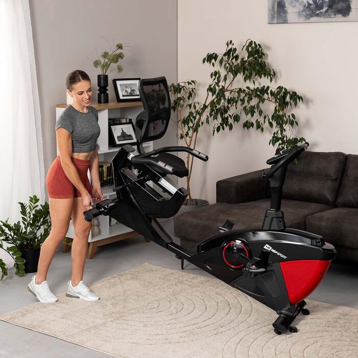 Горизонтальний велотренажер Hop-Sport HS-070L з Bluetooth, 12 програм, 16 рівнів навантаження, для дому, макс. вага 150 кг, червоний