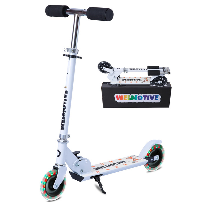 Самокат дитячий Roller 2-колісний, складаний, з LED-підсвічуванням коліс, регульована висота (3 положення), білий, для хлопчиків та дівчаток 3-12 років