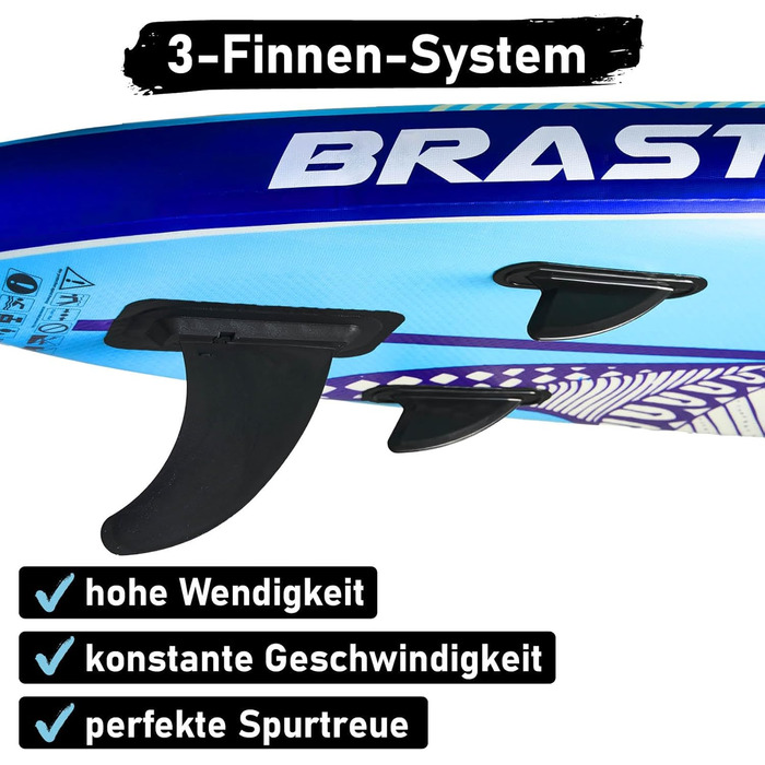 Надувний SUP Board BRAST з LED-підсвіткою | Комплект для станд-ап паддлінгу | 320x81x15см | 4 дизайни | LED-підсвічування (10 кольорів) | 5 років гарантії | 2в1 (каяк, сидіння) | Тримач для Action-Cam | Петля для ноги (Shark Blue)