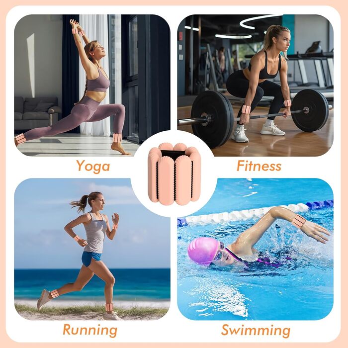 Ваги для зап'ясть та щиколоток для жінок та чоловіків, регульовані, силіконові, для фітнесу, йоги, бігу, танців - рожеві