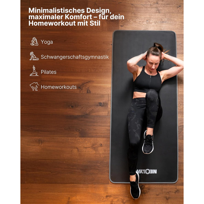 Фітнес-мат Neolymp Extra товстий (80 см, сірий) з ременем для перенесення та E-book - килимок для йоги, гімнастики, пілатесу для дому та спорту