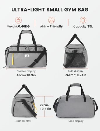 Спортивна сумка SKYSPER 35L з відділенням для взуття та мокрих речей - для фітнесу, спорту, подорожей (сіра)