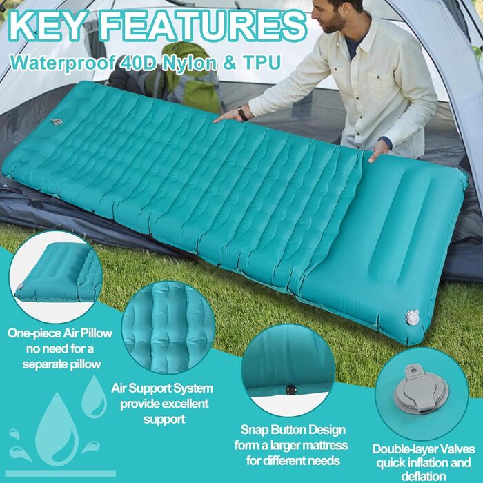 Саморозкладаючий килимок для кемпінгу DeeprBling Isomatte, 12 см, з помпою та подушкою, 200x68x12 см