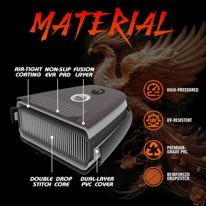 Надувний SUP-борд FEATH-R-LITE для дорослих: комплект з насосом, рюкзаком, лійкою та регульованим веслом (PHÖNIX-Grey)