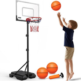 Регульований баскетбольний кошик на стійці для дітей та підлітків, Outdoor/Indoor, Комплект з м'ячем та насосом