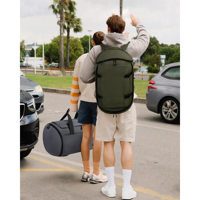 Спортивна сумка LOVEVOOK для чоловіків з відділенням для взуття, 65L, 52x45x28 см, Duffel Bag, для подорожей та спортзалу, темно-зелена