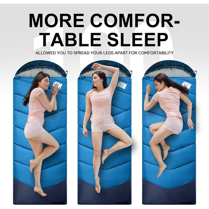 Спальний мішок для дорослих на холодну погоду, вологостійкий, легкий, блакитний (1,8 кг)