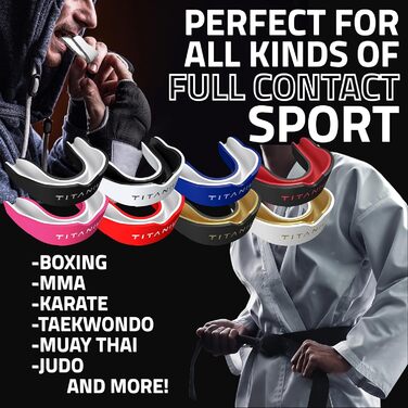 Захисна капа Titanium Sports Premium - Slim Fit з чохлом. Капу для захисту щелепи під час контактних видів спорту (бокс, ММА, джудо, карате, регбі, хокей, футбол). Червоний/Чорний. Для дітей (<11)