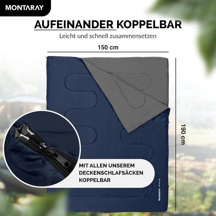 Спальний мішок туристичний з капюшоном до -3°C з подушкою - Outdoor зимовий та літній спальний мішок 3-4 сезони (75 x 220 см) - Гірський спальний мішок для жінок та чоловіків (теплий) Синій 150GSM, без капюшону