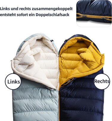 Спальник зимовий Daunenschlafsack з графеновим покриттям, -24°C, 1500г пуху, темно-синій - для кемпінгу, туризму та трекінгу