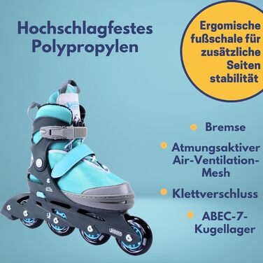 Дитячі ролики-інлайнери Best Sporting, 5-разове регулювання розміру, блакитні. Міцні та якісні інлайнери з гальмом, 4 колеса, розмір 29-33