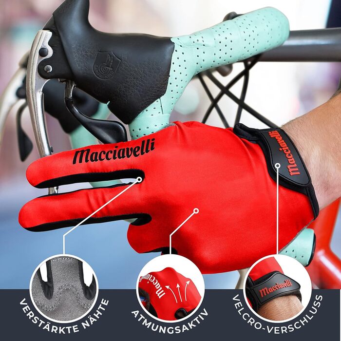 Велосипедні рукавички MACCIAVEI для чоловіків та жінок - MTB рукавички - унісекс, сенсорні, червоні, XL