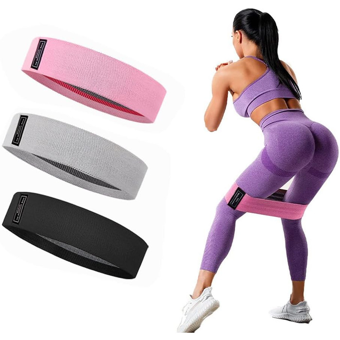 Гумові еластичні стрічки для фітнесу fdsmall 3 шт. (3 рівні опору) для сідниць та стегон, нековзні стрічки для занять йогою, пілатесом та силовим тренуванням