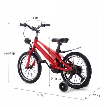 Дитячий велосипед 16 дюймів із бічними колесами, червоний