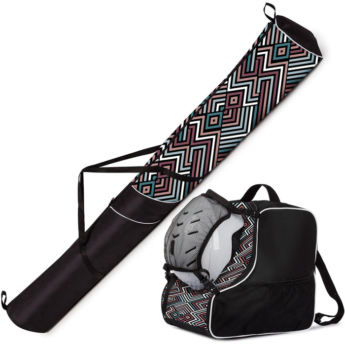 Набір Ferocity Premium для гірськолижного спорядження: сумка для лиж, черевиків, шолома та палиць (знімний сітчастий кишеньок) [053] (Пастельний Zig Zag)