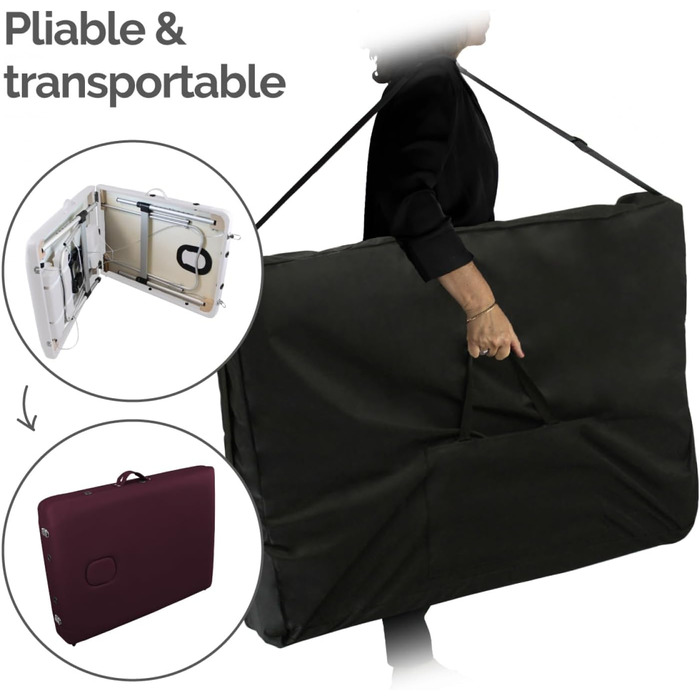 Складаний масажний стіл Vivezen з алюмінію (2 зони) + аксесуари та сумка для транспортування (колір слива)