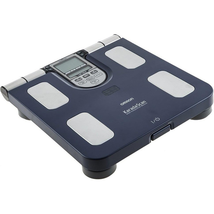 Ваги OMRON BF511: аналізатор складу тіла з визначенням жиру та м'язової маси. 8 сенсорів, вимірювання від руки до стопи, до 150 кг, для дорослих та дітей від 6 років. Колір: блакитний, 1 шт.