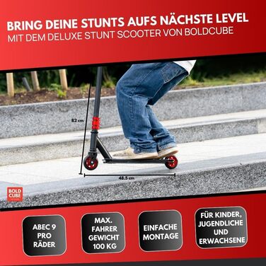 Трюковий самокат BOLDCUBE Deluxe Stunt Roller Black Fire з підшипниками ABEC 9 для дітей, підлітків та дорослих (6+ років)
