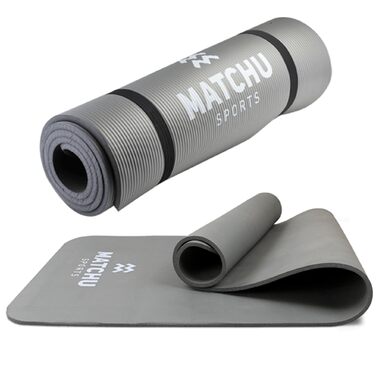 Килимок для фітнесу, йоги та спорту MATCHU, сірий, 180x60x1 см, NBR, з ременем для перенесення, антиковзкий
