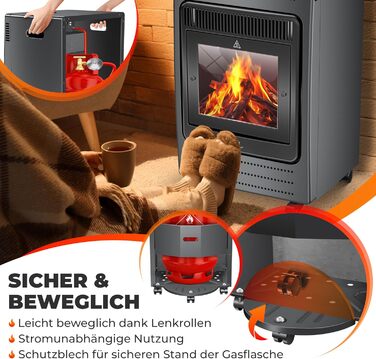 Газовий обігрівач KESSER®: газовий камін-піч, інфрачервоний нагрівач 3,4 кВт, 2 режими, з газовим редуктором та шлангом, для бутану/пропану до 11 кг, антрацит