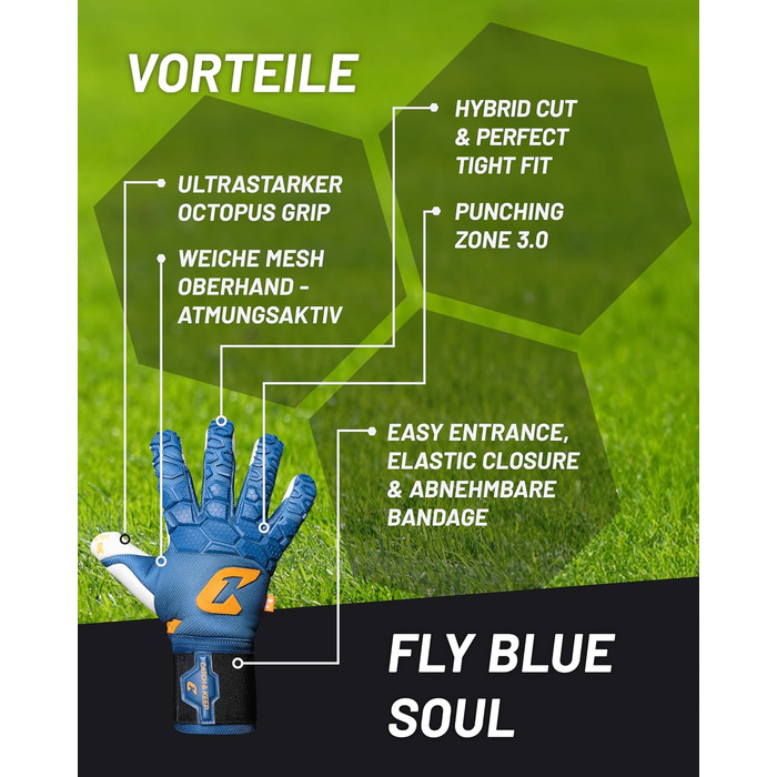 Професійні воротарські рукавиці для футболу CATCH & KEEP Fly Soul з технологією Octopus Grip та Hybrid Cut - дихаючі, з посиленою зоною удару 3.0
