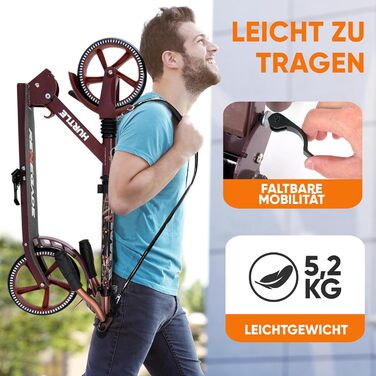 Міський ролер Hurtle Roller Kinder 10 років – складаний та регульований за висотою (84–98 см), самокат для дітей та дорослих з підставкою, з ремінком, до 100 кг (Royalbaum)