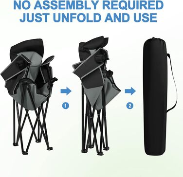 Складний туристичний стілець WOLTU - легкий, для відпочинку на природі, риболовлі, кемпінгу. Макс. навантаження 150 кг, з кишенею для напоїв, чорний + темно-сірий