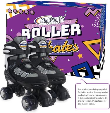 Дитячі ролики Nattork для дівчаток та хлопчиків, регульовані, з підсвічуванням, 4 розміри, для занять в приміщенні та на вулиці (EU 31-34, Чорний)