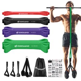 Набір еластичних стрічок для тяги Odoland (5 шт.) з дверним анкером та ручками, для фітнесу, силових тренувань та розтяжки