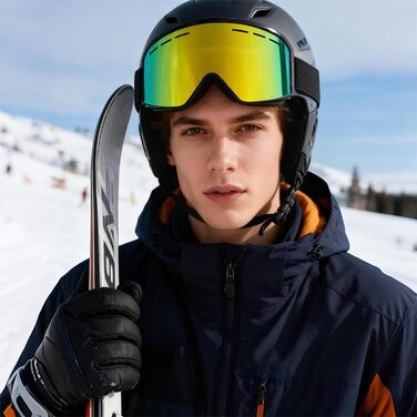 Скі-маска для чоловіків та жінок YH359, сноуборд маска для носіїв окулярів, OTG, захист від запотівання, UV-захист, антиковзаюча стрічка, повне REVO покриття (чорний/REVO золото - VLT 16%)