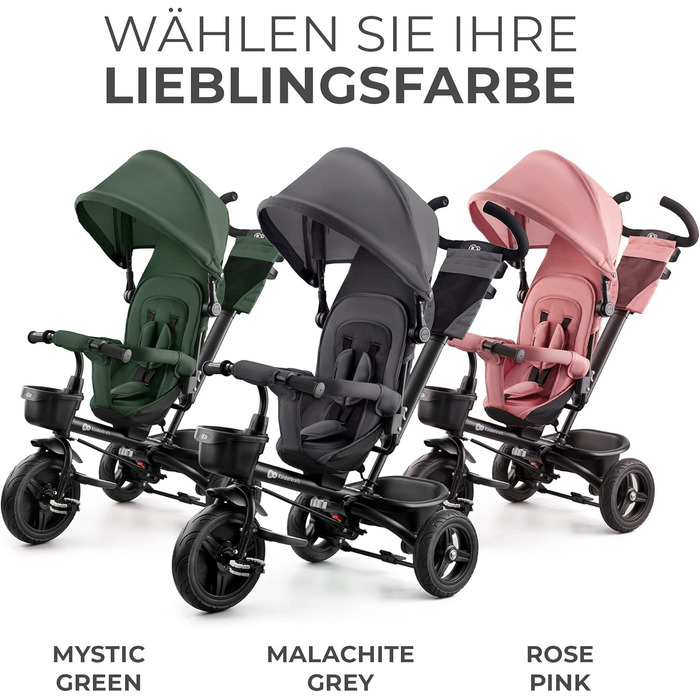 Триколісний велосипед Kinderkraft Aveo для дітей від 9 місяців до 25 кг, з батьківською ручкою, компактно складався, поворотне сидіння, розкладний капюшон з сонцезахистом, з підстаканником та кошиком, Рожевий CLASSIC Pink