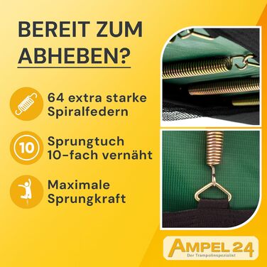 Батут Ampel 24 для саду Ø 305/366/430 см, сертифікат GS, для дітей, повний комплект з захисним бордюром та сіткою, чорний преміум-фрейм