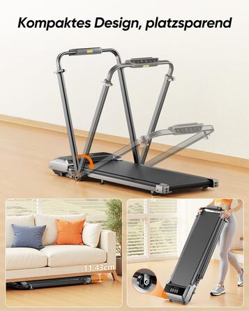 Біговий тренажер для дому з нахилом 5 в 1, 12% нахил, 2.5HP, складаний, з LED-дисплеєм, до 136 кг, сірий, без встановлення