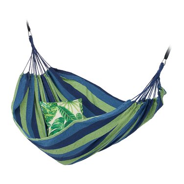 Гамак Relaxdays бавовняний 150x190 см, блакитно-зелений, до 300 кг, з комплектом кріплення, переносний
