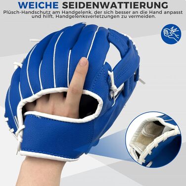 Рукавиця для бейсболу та софтболу дитяча/доросла, з м'ячем, блакитна, 12.5 дюймів