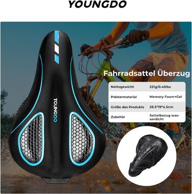 Накидка на велосипедне сідло YOUNGDO, ергономічна гелева накладка, м'яка та комфортна з захистом від дощу, для жінок та чоловіків (блакитна, вузька)