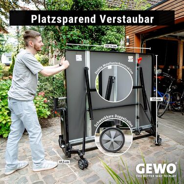 Турнірний стіл для настільного тенісу GEWO PROFI OUTDOOR – Outdoor, вологостійкий, складаний, розмір ITTF, з сіткою, ракетками та м'ячами – Made in Germany