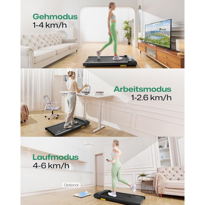 UREVO Smart Walking Pad: Бігова доріжка під стіл з двома амортизаторами, керування через додаток, для дому та офісу