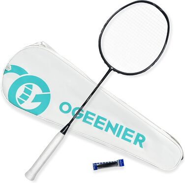 Бадмінтонна ракетка OGEENIER: Графіт, Легка, Професійна, з карбоном, з неслизькою ручкою та сумкою (Чорний)