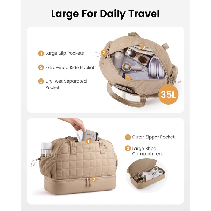 LOVEVOOK Сумка-валіза 35L, Легка дорожня сумка-шопер, Сумка для вихідних, Сумка для пологового будинку, Спортивна сумка, Чорний (M, A-khaki)