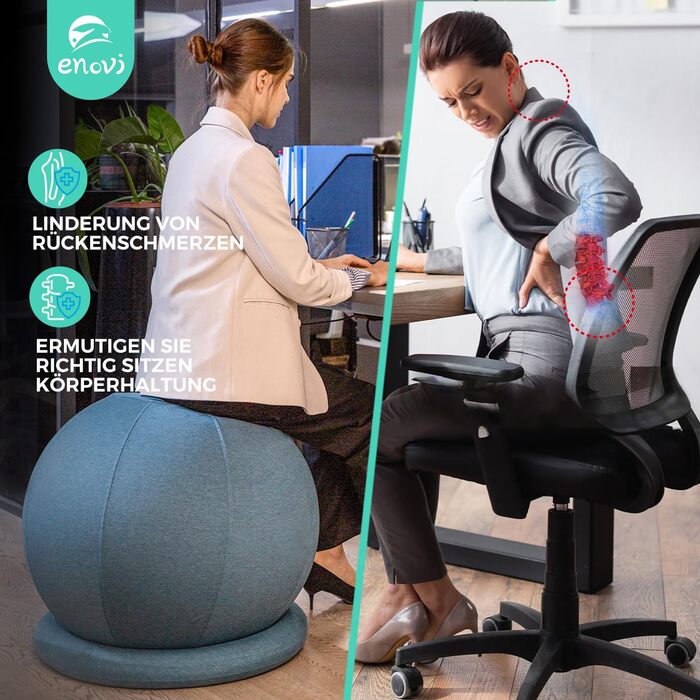 Гімнастичний м'яч ENOVI ProfiBalance з чохлом, Pezziball, офісний сідач, арктичний синій, 70-75 см