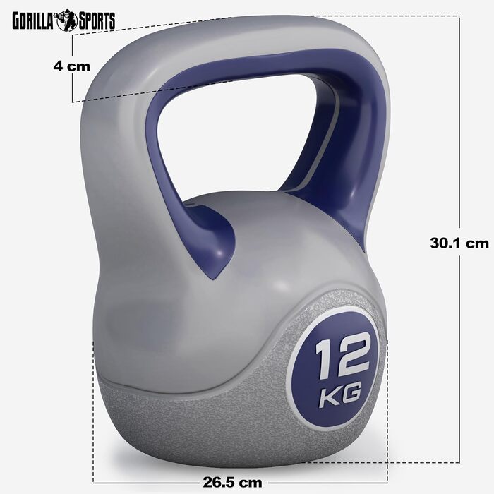 Kettlebell GORILLA SPORTS пластиковий 2–20 кг, набір 30 кг (8+10+12 кг), гиря для фітнесу та тренувань, окремо або в комплекті, з підставкою/без, для дому та спортзалу