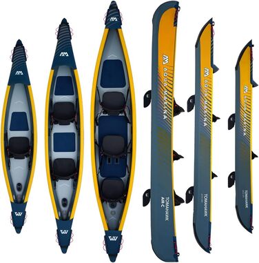 Надувний каяк Aqua Marina Tomahawk AIR-K 440 см для 2 осіб, преміум, жорсткий Drop-Stitch, морський/жовтий